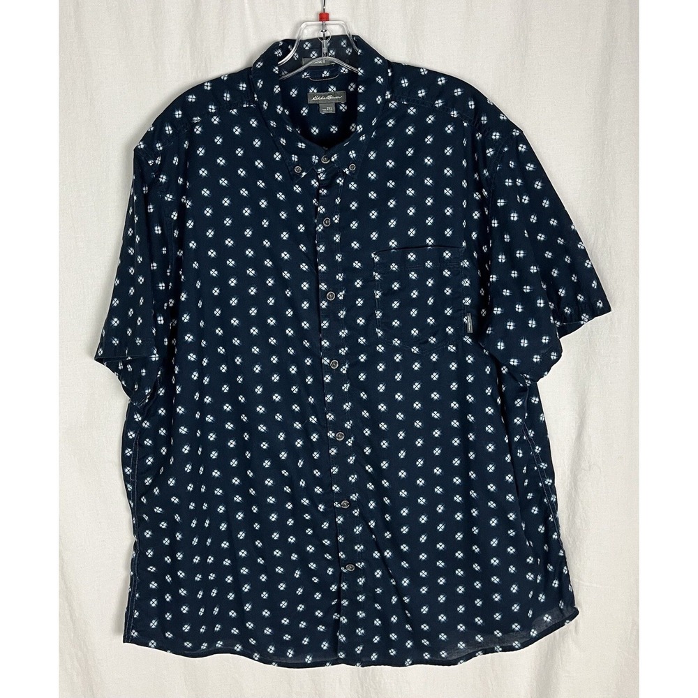Eddie Bauer Classic Fit Blue Floral Short Sleeve Button Up Shirt Mens 2XL